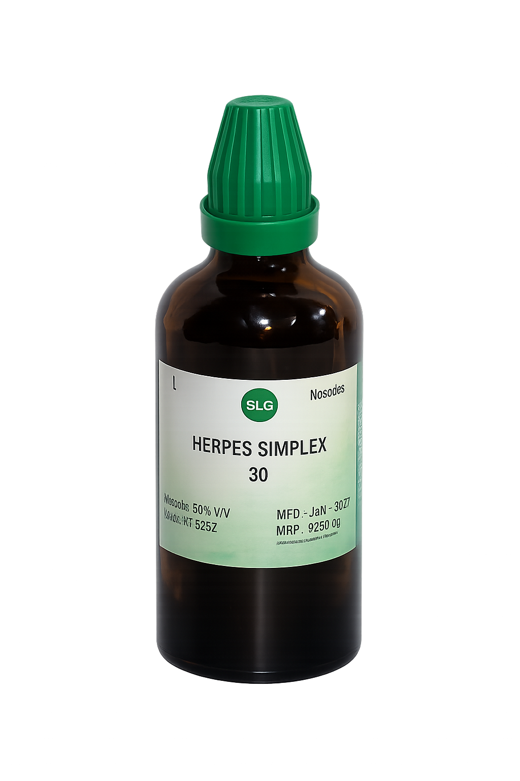 Homoeopathic medicine in a second green-capped bottle