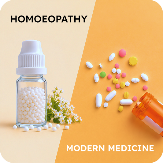 Visual comparison between homoeopathy and modern medicine