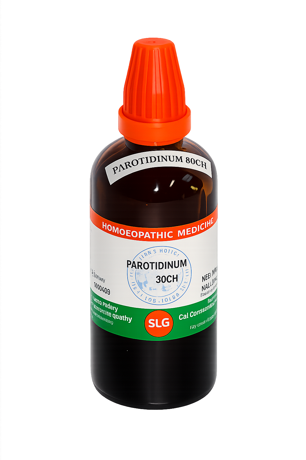 Homoeopathic medicine in an orange-capped bottle