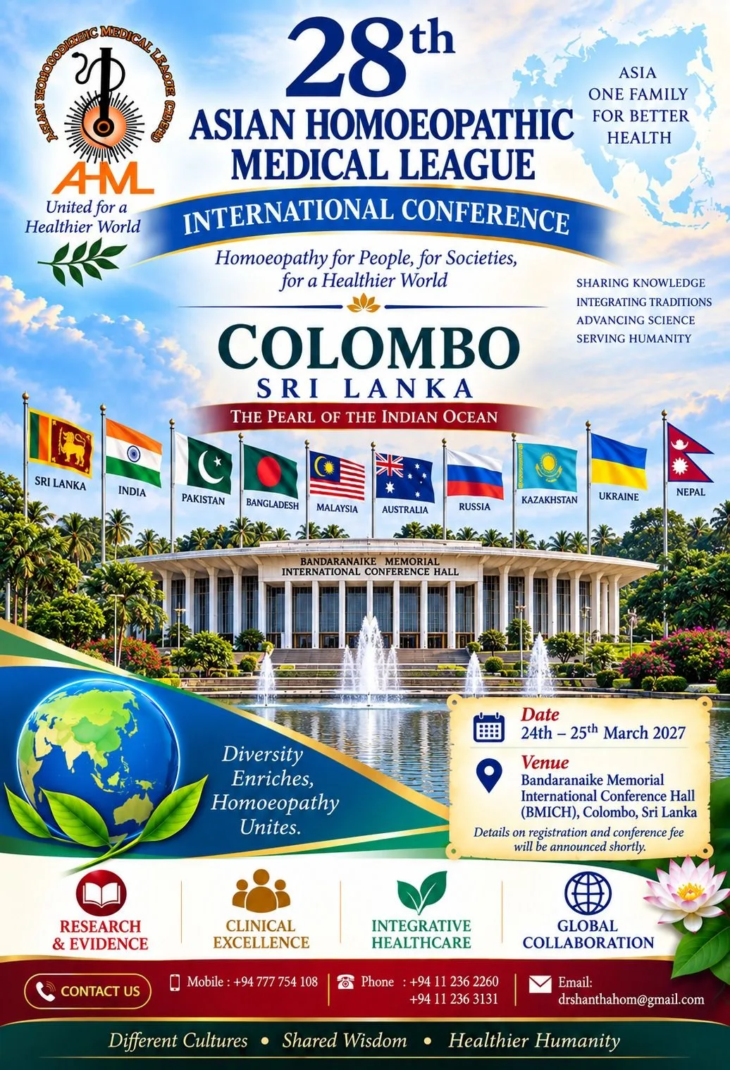 Poster for the 28th Asian Homoeopathic Medical League International Conference in Colombo, Sri Lanka