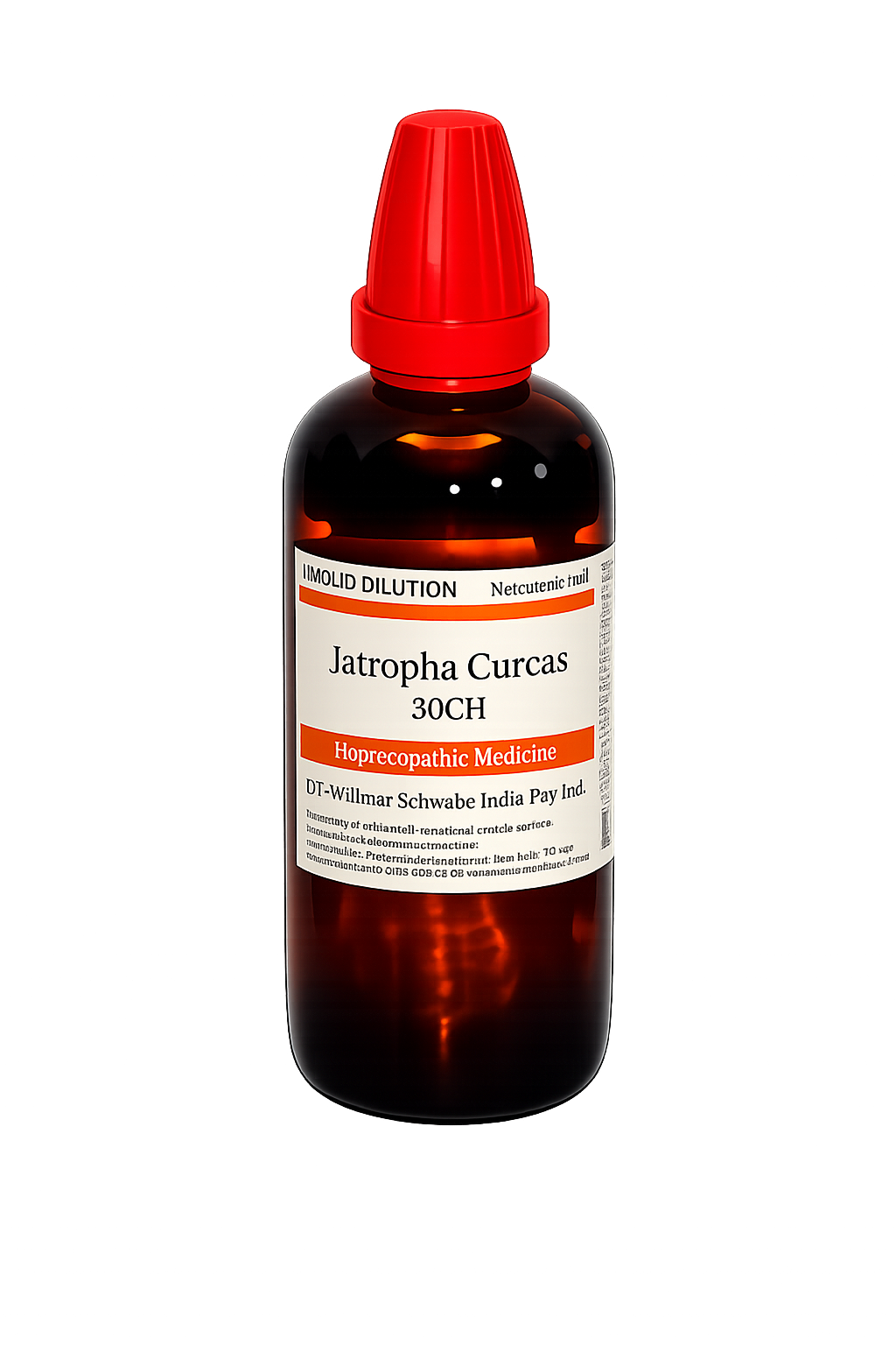 Homoeopathic medicine in a third red-capped bottle
